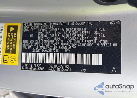 2010 Lexus Rx 350 from USA, damaged, VIN 2T2ZK1BAXAC037248